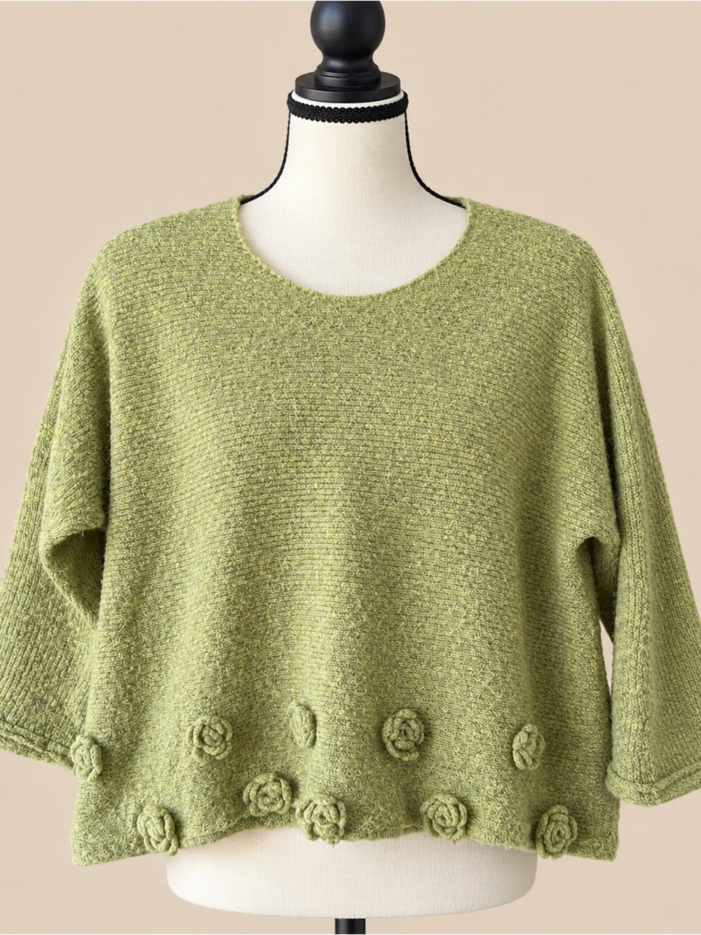 Y2K Vintage Shaggy Wool Rosette Cropped Sweater XS